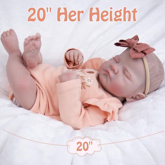 20 Inch Reborn Baby Doll Girl Realistic Lifelike Newborn Toy for Kids Age 3+ - Picture 4 of 9